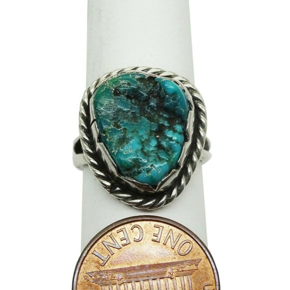 Southwestern Turquoise Nugget Split Shank Ring Sterling Silver Size 6.75 - Picture 5 of 5